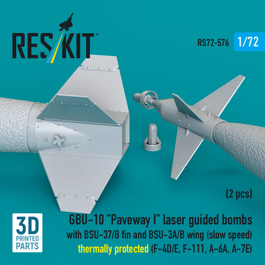 GBU-10 Paveway I laser guided bombs with BSU-37/B fin and BSU-3A/B wing (slow speed) thermally protected (2 pcs) (F-4D/E, F-111, A-6A, A-7E) (3D Printed)