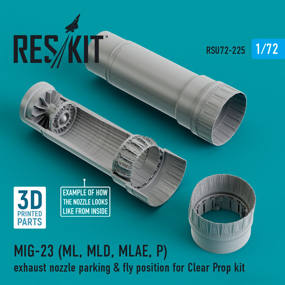 MIG-23 (ML, MLD, MLAE, P) exhaust nozzle parking & fly position for Clear Prop kit (3D Printed)