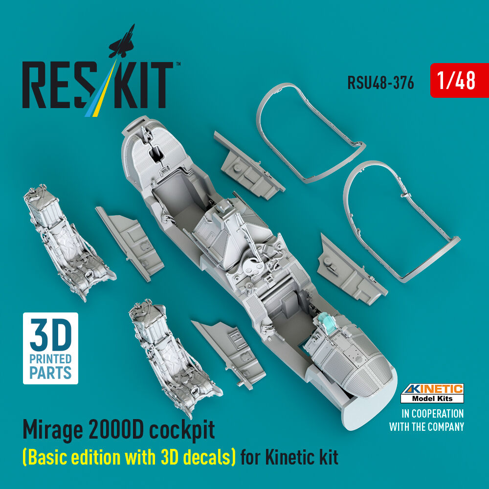 Mirage 2000D cockpit (Basic edition with 3D decals) for Kinetic kit (3D Printed)