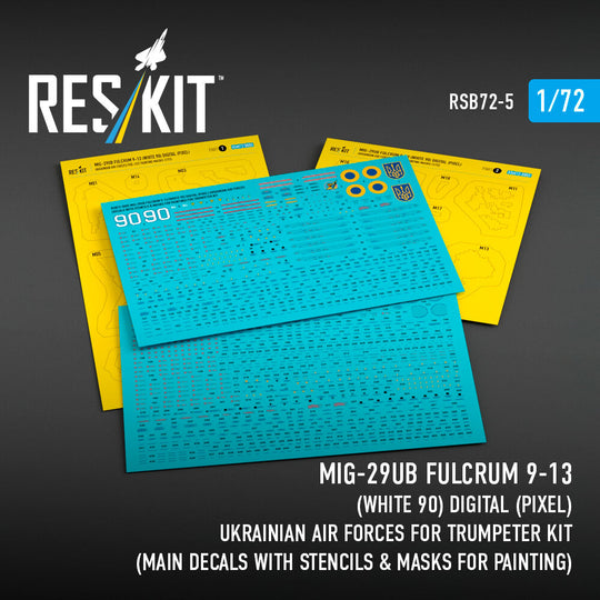 MiG-29UB Fulcrum 9-13 (White 90) Digital (Pixel) Ukrainian Air Forces for Trumpeter kit (Main Decals with Stencils & Masks for painting)