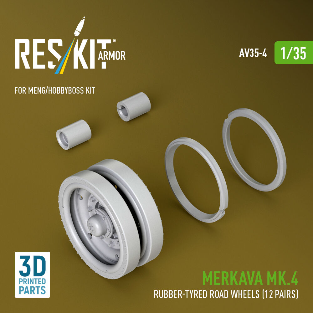 Merkava Mk.4 rubber-tyred road wheels (12 pairs) (3D Printed) for Meng / Hobby Boss