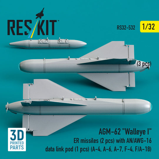 AGM-62 Walleye I ER missiles (2 pcs) with AN/AWG-16 data link pod (1 pcs) (A-4, A-6, A-7, F-4, F/A-18) (3D Printed)
