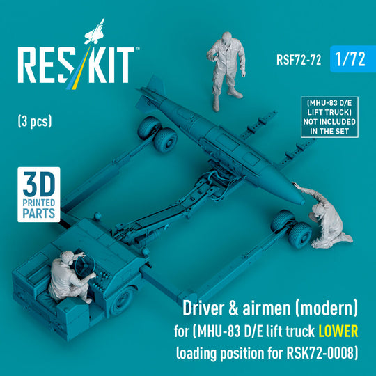 Driver & airmen (modern) (3 pcs) (MHU-83 D/E lift truck LOWER loading position for RSK72-0008) (3D Printed)