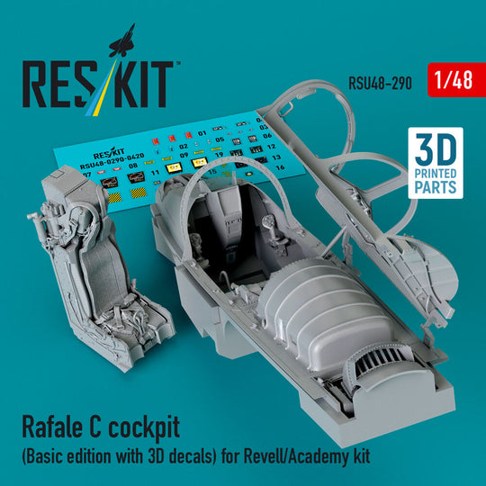 Rafale C cockpit (Basic edition with 3D decals) for Revell/Academy kit (3D printed)