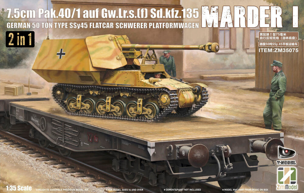 Marder I 7.5cm Pak.40/1 auf Gw.Lr.s.(f) Sd.kfz.135 with German 50 Ton Type SSy45 Flatcar Schwerer Platformwagen [2 in 1]