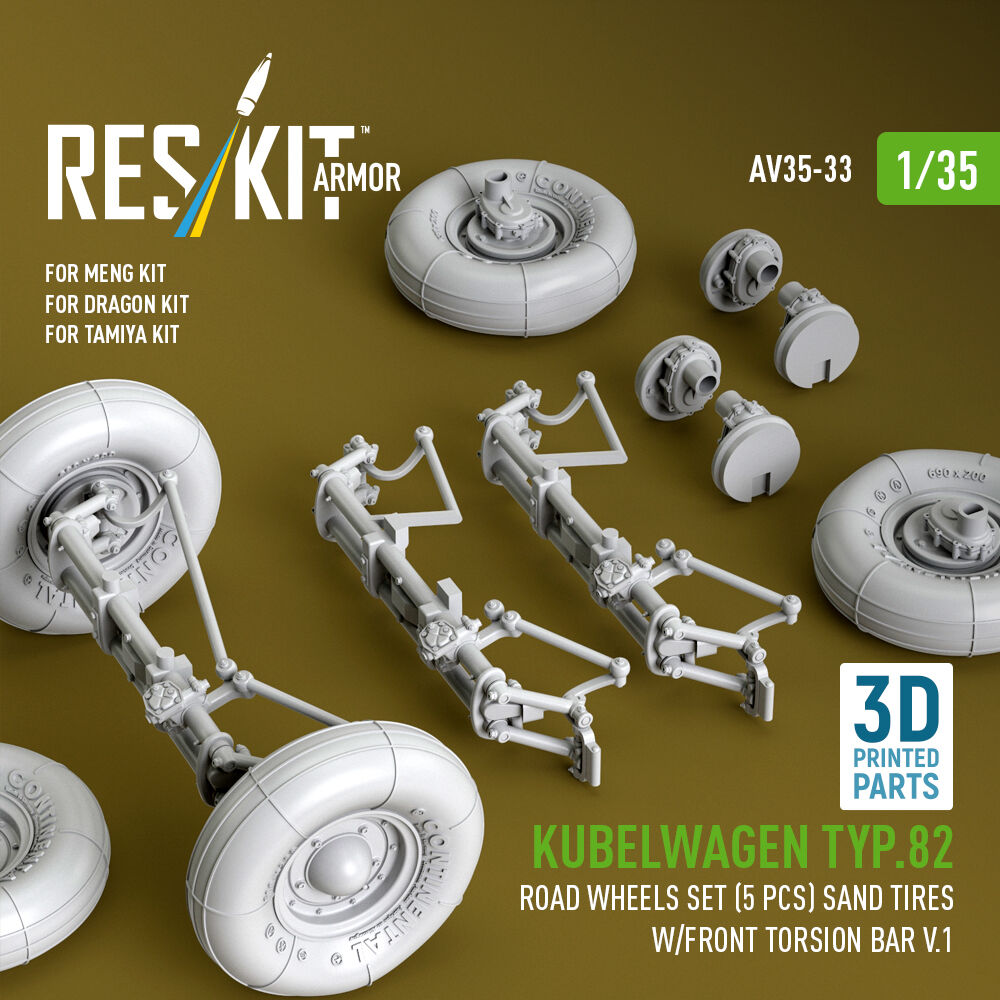 Kubelwagen typ.82 road wheels set (5 pcs) sand tires w/front torsion bar V.1 (3D Printed) for Meng / Dragon / Tamiya