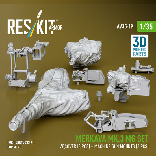 Merkava Mk.3 MG set w\cover (3 pcs) + machine gun mounts (3 pcs) for Meng/HobbyBoss kit (3D Printed)