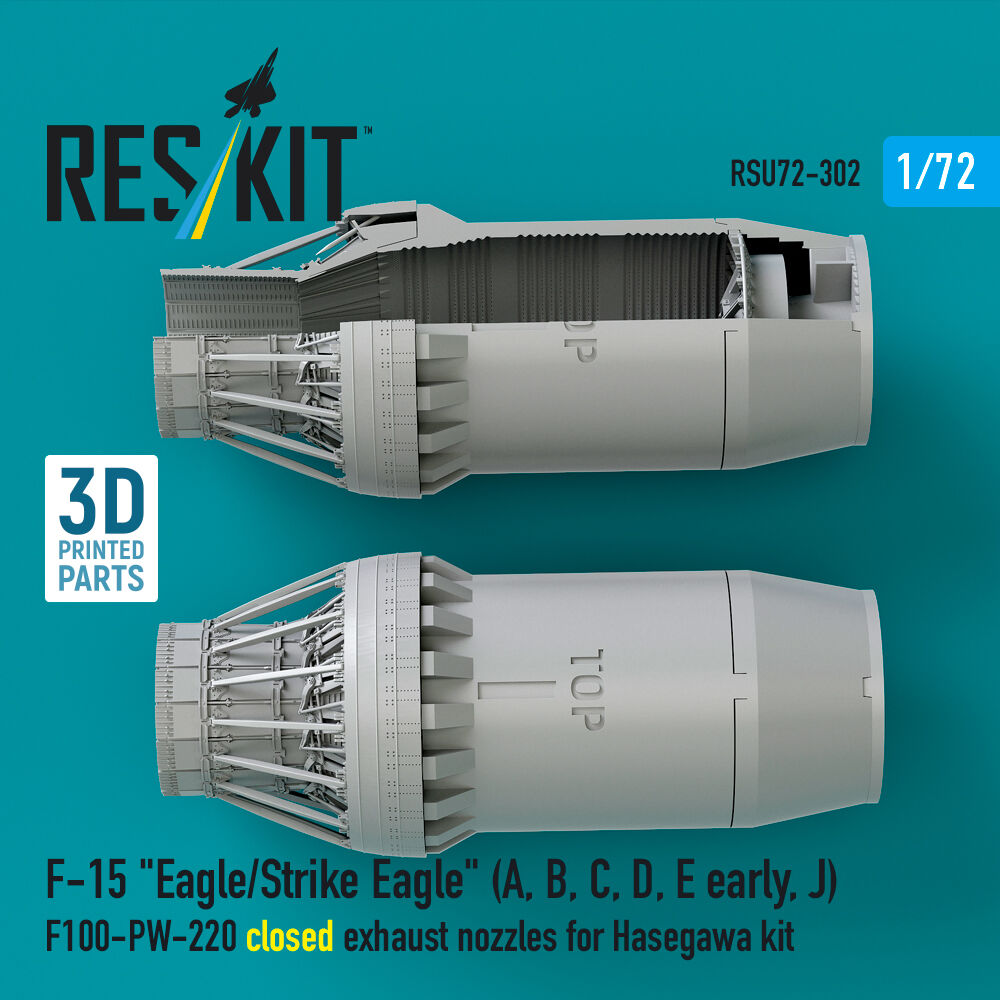 F?15 Eagle/Strike Eagle (A, B, C, D, E early, J) F100-PW-220 closed exhaust nozzles for Hasegawa kit (3D Printed)