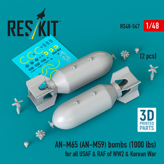 AN-M65 (AN-M59) bombs (2 pcs) (1000 lbs) for all USAF & RAF of WW2 & Korean War (3D Printed)