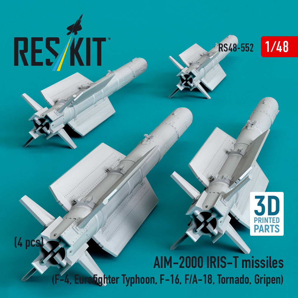 AIM-2000 IRIS-T missiles (4 pcs) (F-4, Eurofighter Typhoon, F-16, F/A-18, Tornado, Gripen) (3D Printed)