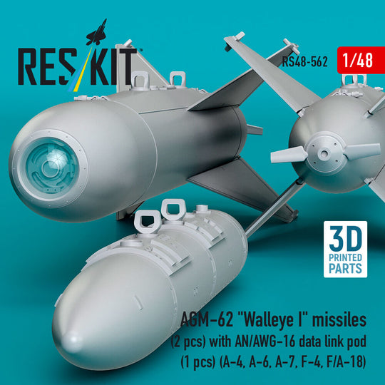 AGM-62 Walleye I missiles (2 pcs) with AN/AWG-16 data link pod (1 pcs) (A-4, A-6, A-7, F-4, F/A-18) (3D Printed)