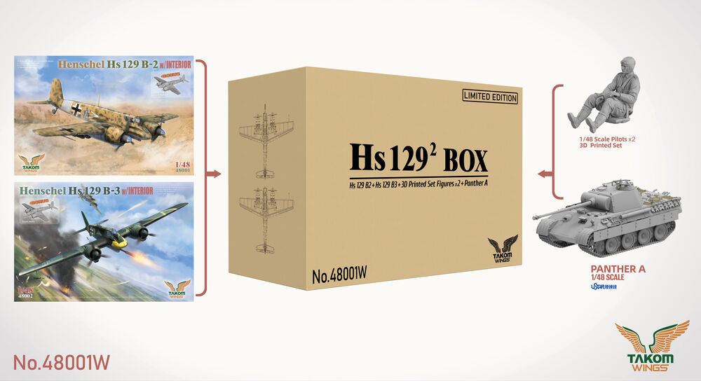 Hs 129² BOX Hs 129 B2+Hs 129 B3+3D Printed Set Figures x2+Panther A (Limited edition)