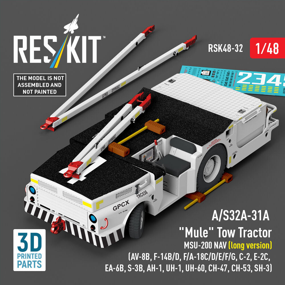 A/S32A-31A Mule Tow Tractor MSU-200 NAV (long version) (AV-8B, F-14B/D, F/A-18C/D/E/F/G, C-2, E-2?, EA-6B, S-3B, AH-1, UH-1, UH-60, CH-47, CH-53, SH-3) (3D Printed model kit)