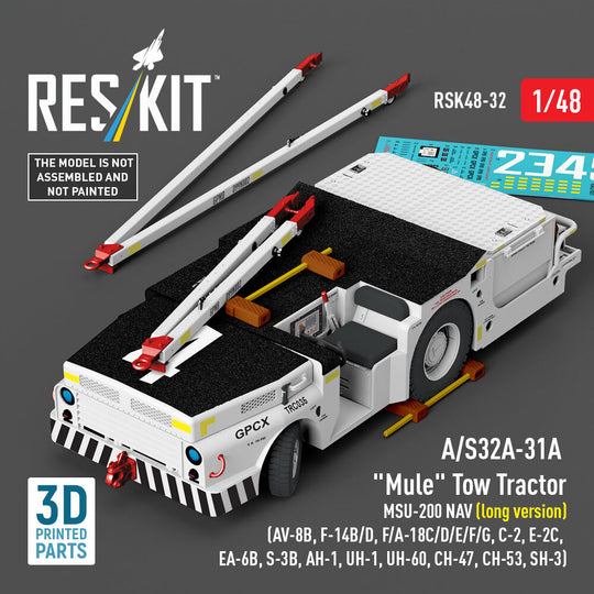 A/S32A-31A Mule Tow Tractor MSU-200 NAV (long version) (AV-8B, F-14B/D, F/A-18C/D/E/F/G, C-2, E-2?, EA-6B, S-3B, AH-1, UH-1, UH-60, CH-47, CH-53, SH-3) (3D Printed model kit)