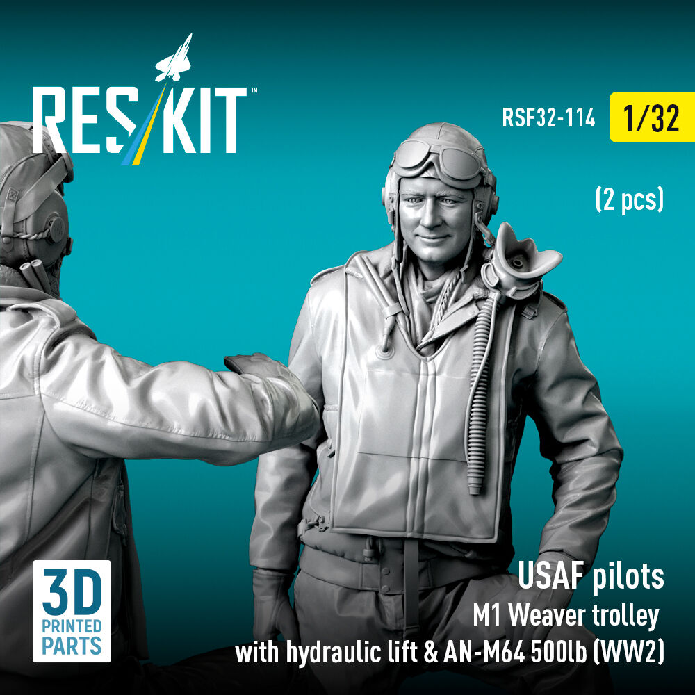 USAF pilots (2 pcs) & M1 Weaver trolley with hydraulic lift & AN-M64 500lb (WW2) (3D Printed)