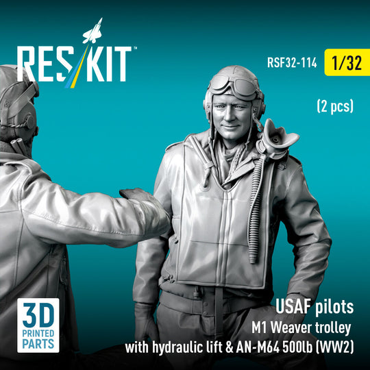 USAF pilots (2 pcs) & M1 Weaver trolley with hydraulic lift & AN-M64 500lb (WW2) (3D Printed)