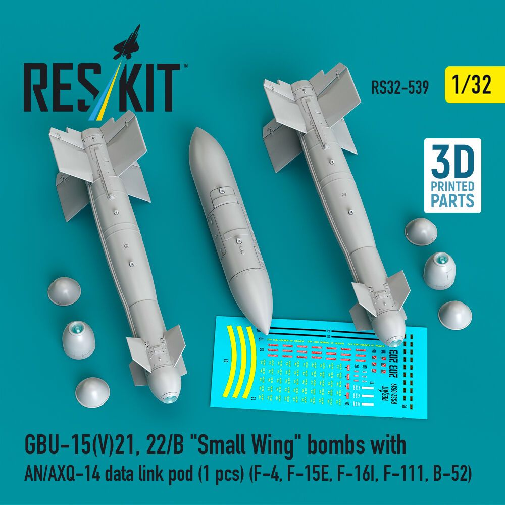 GBU-15(V)21, 22/B Small Wing bombs (2 pcs) with AN/AXQ-14 data link pod (1 pcs) (F-4, F-15E, F-16I, F-111, B-52) (3D Printed)