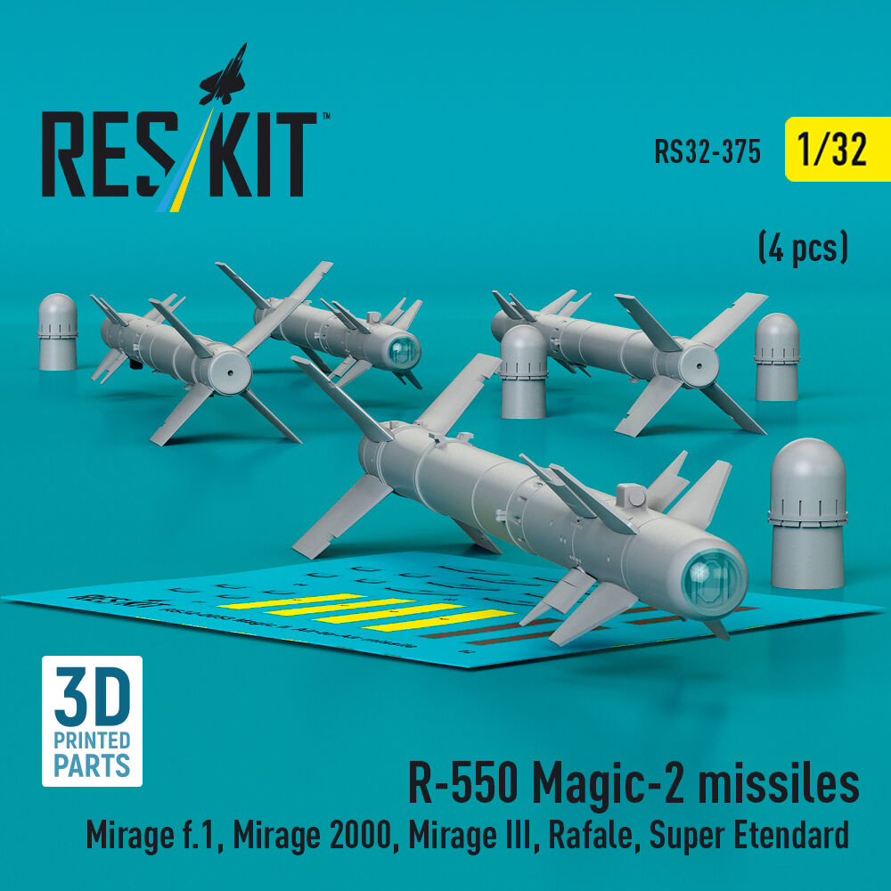 R.550 Magic-2 missiles (4 pcs) (Mirage F.1, Mirage 2000, Mirage III, Rafale, Super Etendard, MiG-21, Jaguar) (3D Printed)