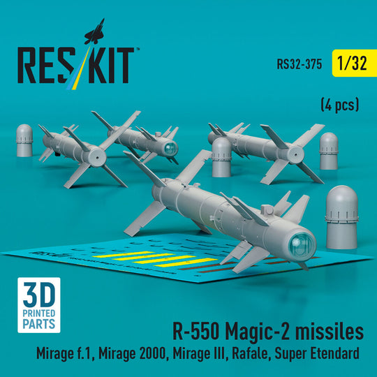 R.550 Magic-2 missiles (4 pcs) (Mirage F.1, Mirage 2000, Mirage III, Rafale, Super Etendard, MiG-21, Jaguar) (3D Printed)