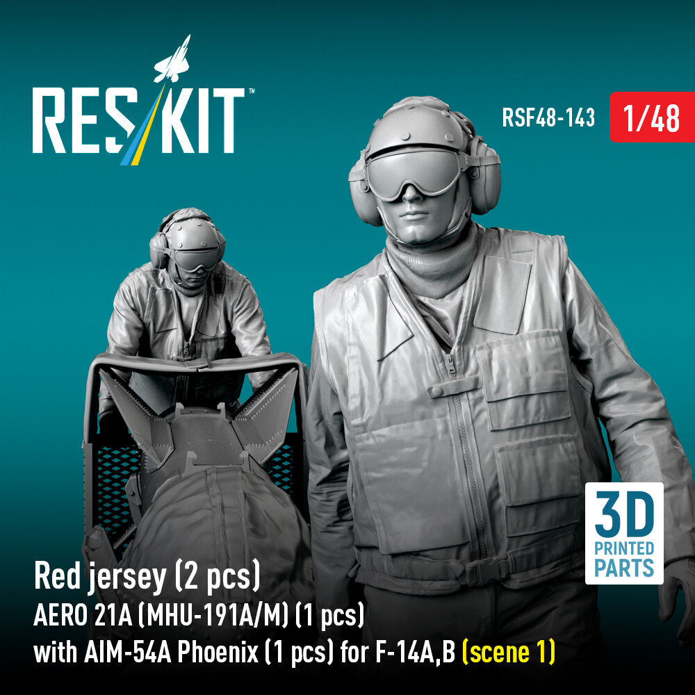 Red jersey (2 pcs) AERO 21A (MHU-191A/M) (1 pcs) with AIM-54A Phoenix (1 pcs) for F-14A,B (scene 1) (3D Printed)