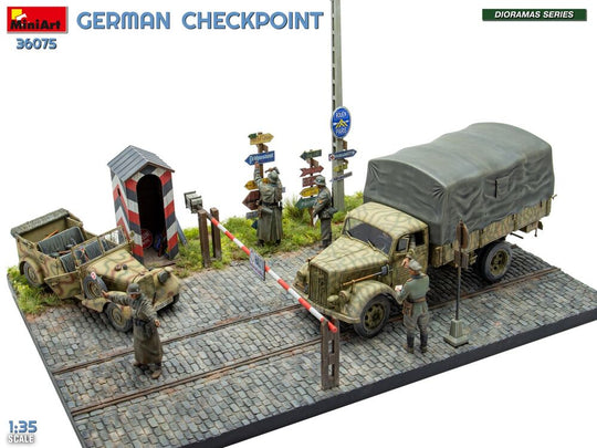 German Checkpoint. 3t Cargo Truck 3,6-36S & Kfz.1 Type 170VK w/ Feldgendarmerie. Big Set