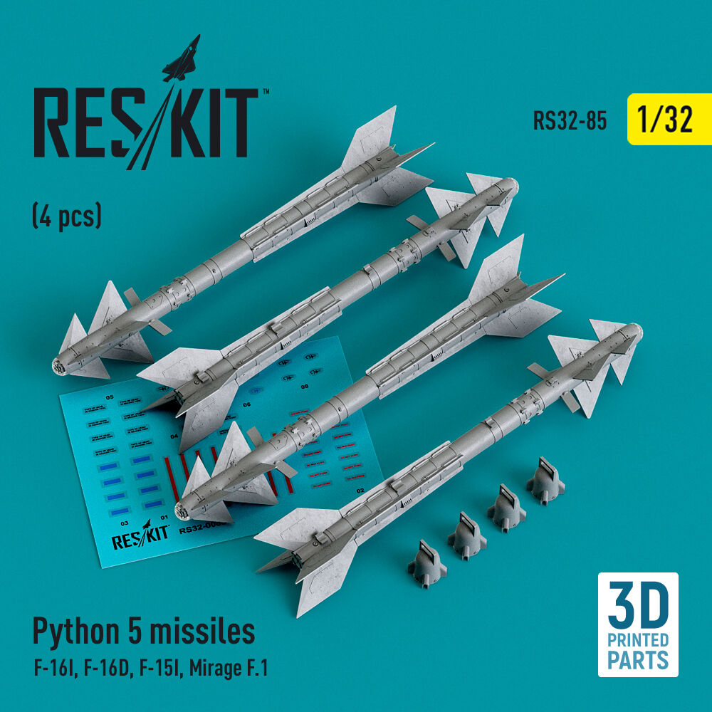 Python 5 missiles (4 pcs) (F-16I, F-16D, F-15I, Mirage F.1) (3D Printed)