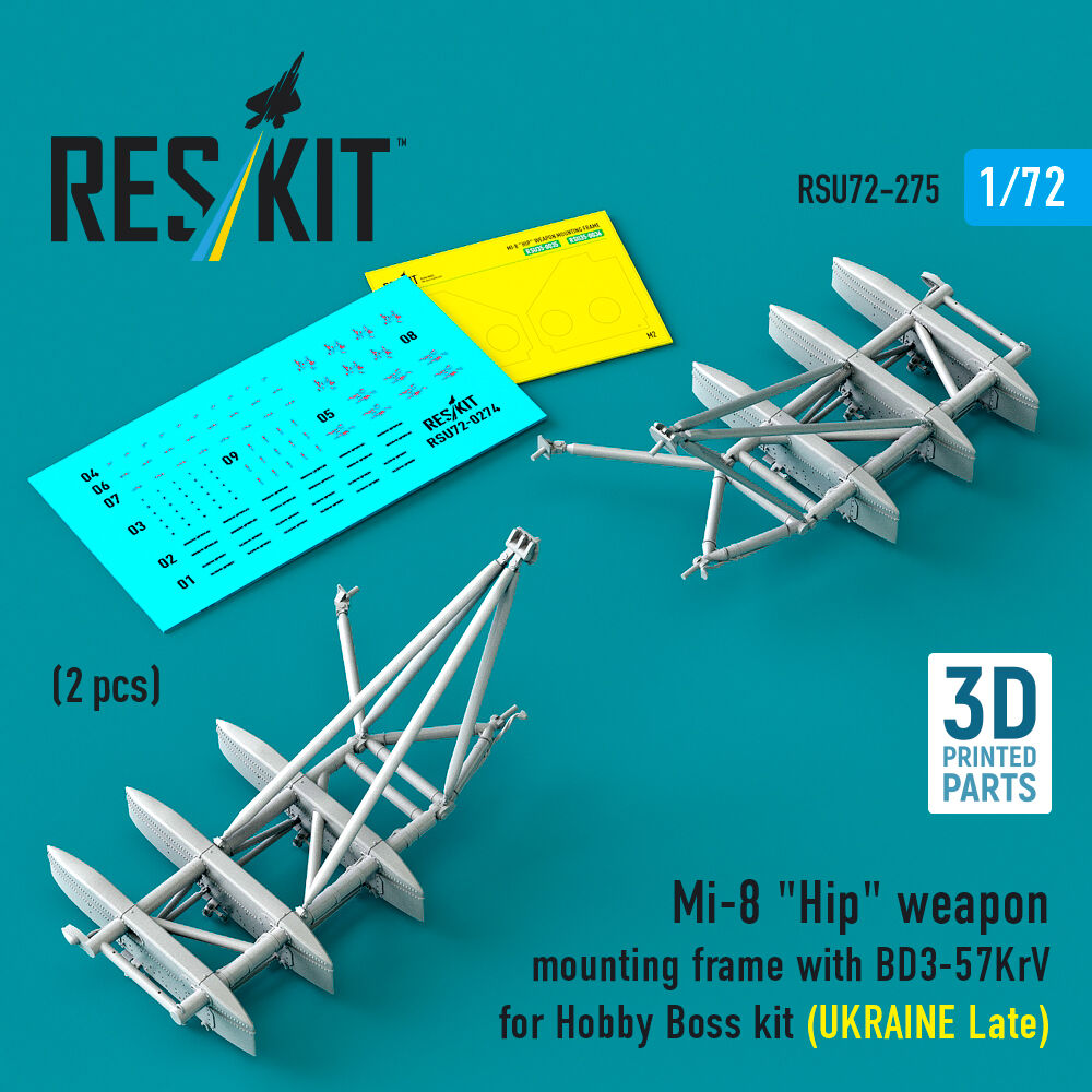 Mi-8 Hip weapon mounting frame with BD3-57KrV for Hobby Boss kit (UKRAINE Late) (2 pcs) (3D Printed)