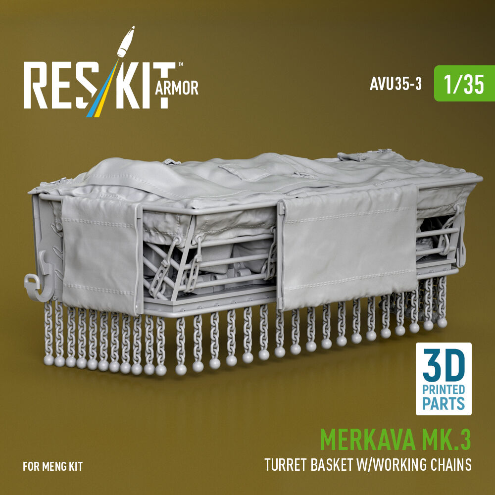 Merkava Mk.3 turret basket w/working chains for Meng kit (3D Printed)