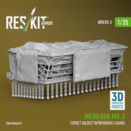 Merkava Mk.3 turret basket w/working chains for Meng kit (3D Printed)