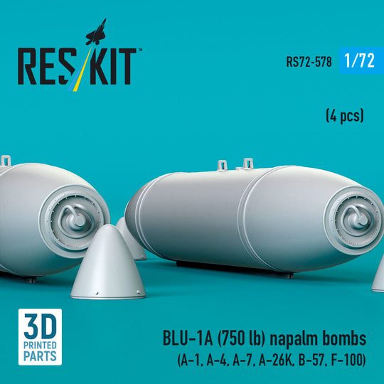 BLU-1A (750 lb) napalm bombs (4 pcs) (A-1, A-4, A-7, A-26K, B-57, F-100) (3D Printed)