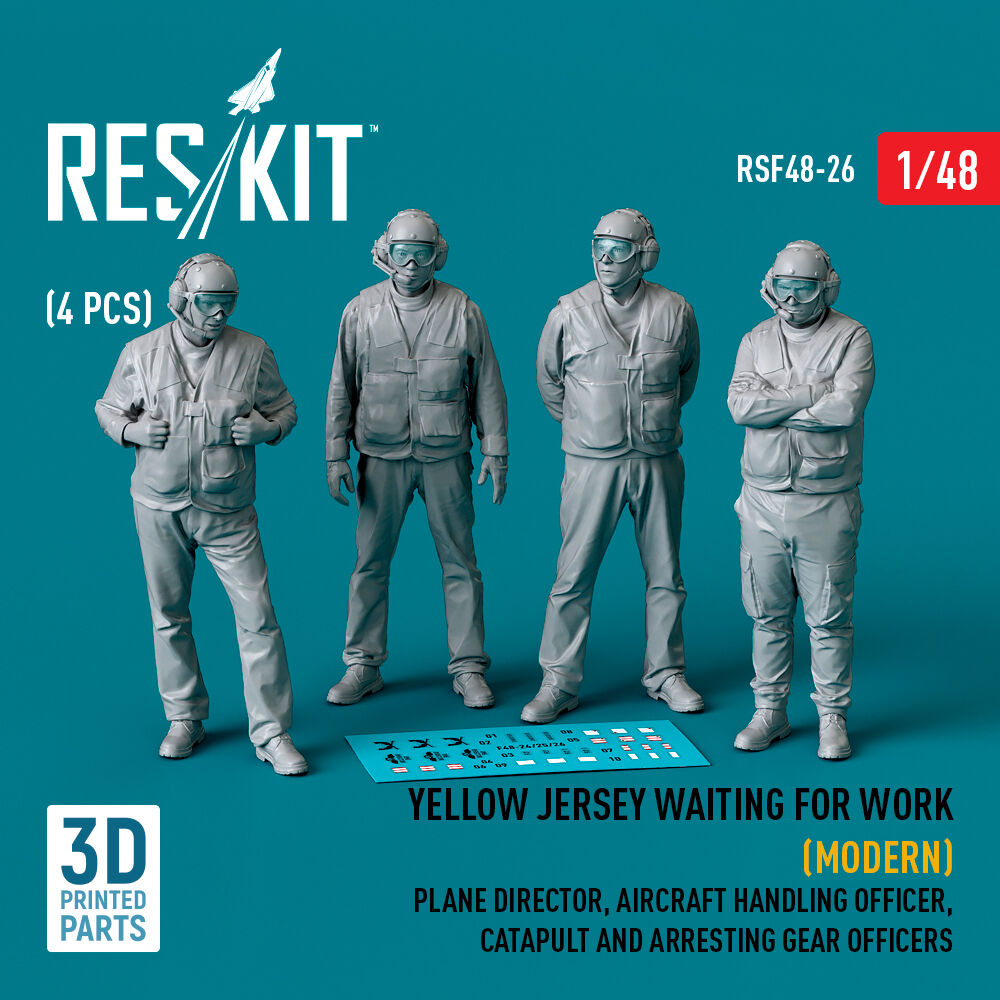 Yellow jersey waiting for work (Modern) Plane Director, Aircraft Handling Officer, Catapult and Arresting Gear Officers (4 pcs) (3D Printed)
