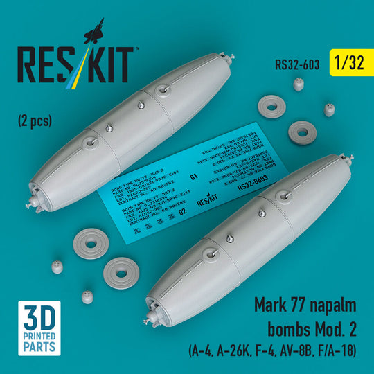 Mark 77 napalm bombs Mod.2 (2pcs) (A-4, A-26K, F-4, AV-8B, F/A-18) (3D Printed)