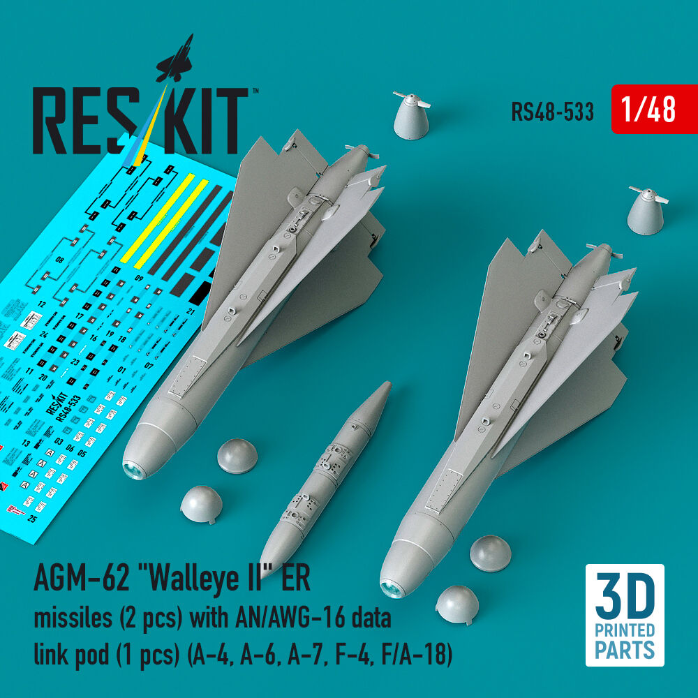 AGM-62 Walleye II ER missiles (2 pcs) with AN/AWG-16 data link pod (1 pcs) (A-4, A-6, A-7, F-4, F/A-18) (3D Printed)