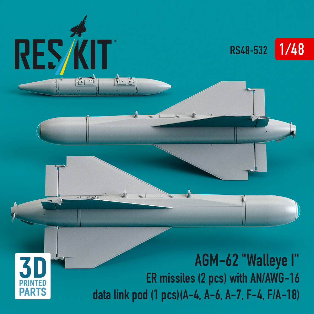 AGM-62 Walleye I ER missiles (2 pcs) with AN/AWG-16 data link pod (1 pcs) (A-4, A-6, A-7, F-4, F/A-18) (3D Printed)