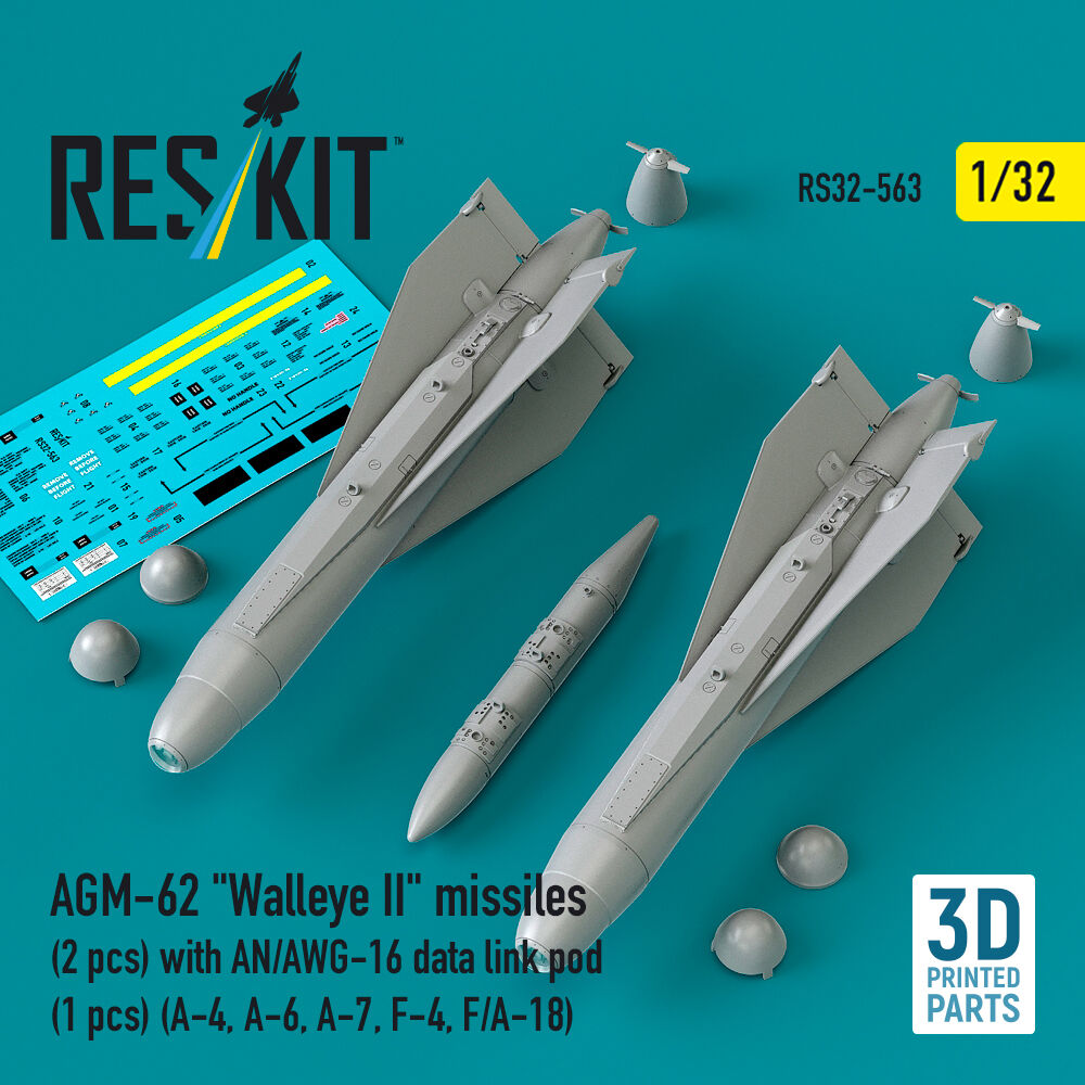 AGM-62 Walleye II missiles (2 pcs) with AN/AWG-16 data link pod (1 pcs) (A-4, A-6, A-7, F-4, F/A-18) (3D Printed)