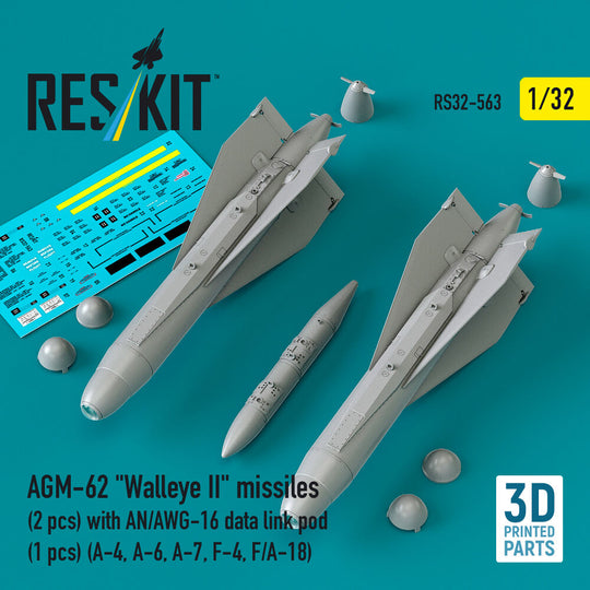 AGM-62 Walleye II missiles (2 pcs) with AN/AWG-16 data link pod (1 pcs) (A-4, A-6, A-7, F-4, F/A-18) (3D Printed)