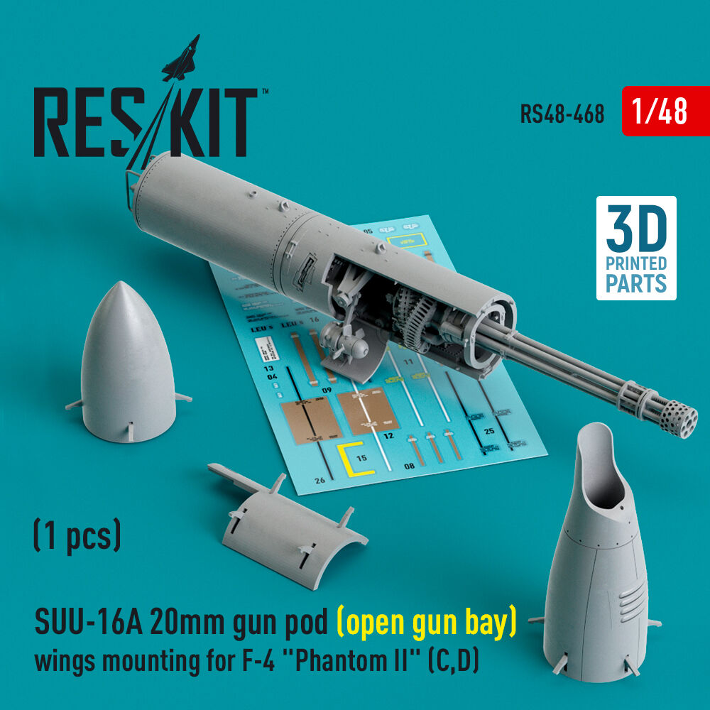 SUU-16A 20mm gun pod (open gun bay) wings mounting for F-4 Phantom II (C,D) (1 pcs) (3D Printed)