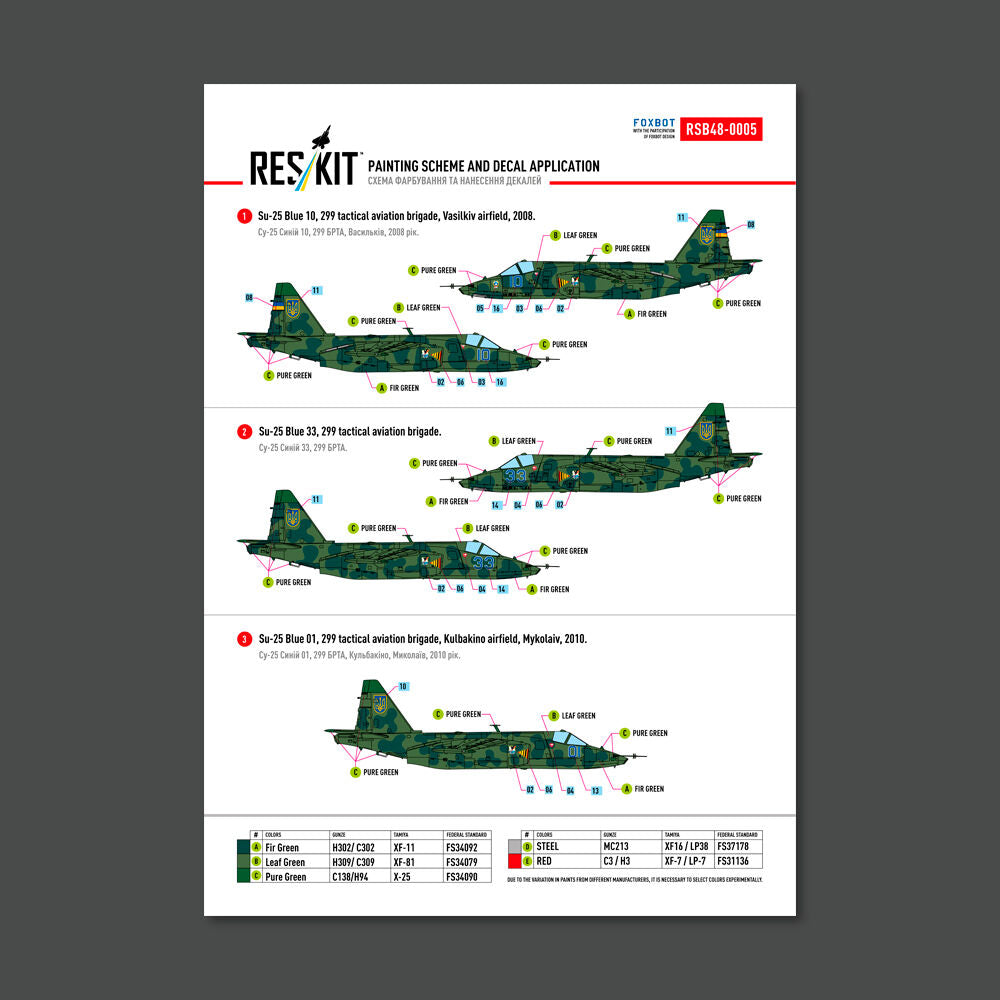 Su-25 Frogfoot Clover (BLUE 01, 04, 10, 22, 33) Ukrainian Air Forces (Main Decals with Stencils)(1/48)