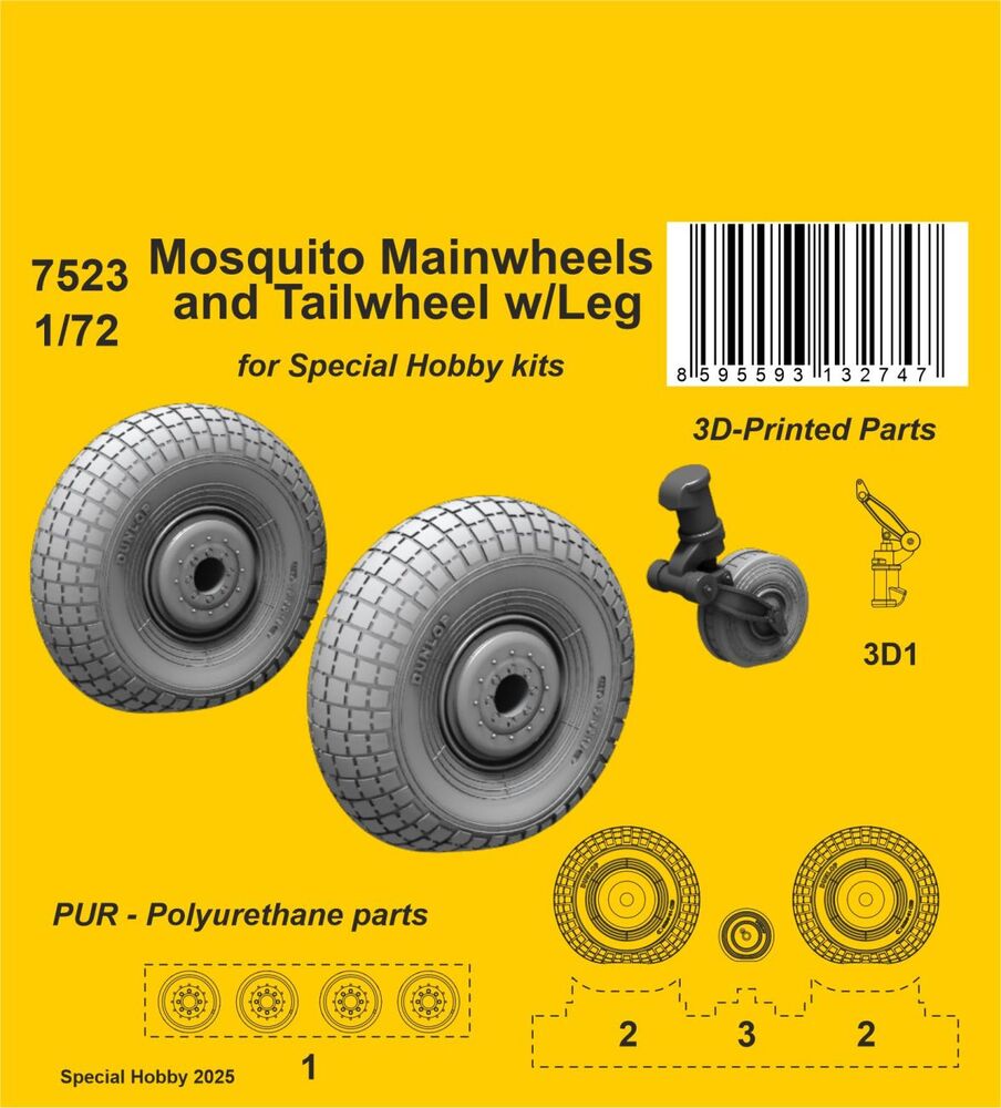 Mosquito Mainwheels and Tailwheel w/Leg for Special Hobby kits