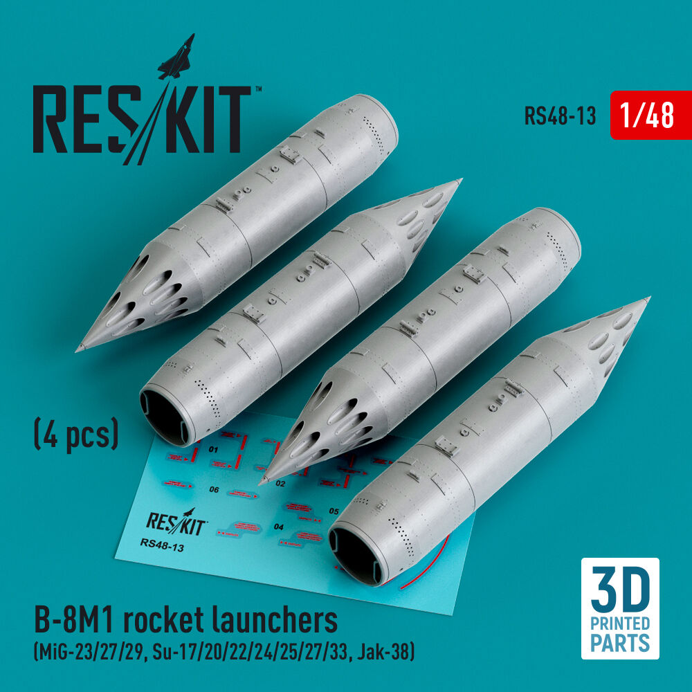 B-8M1 rocket launchers (4 pcs) (MiG-23/27/29, Su-17/20/22/24/25/27/33, Jak-38) (3D Printed)