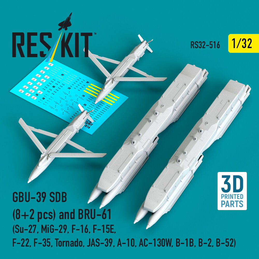 GBU-39 SDB (8 pcs) and BRU-61 (2 pcs) (Su-27, MiG-29, F-16, F-15E, F-22, F-35, Tornado, JAS-39, A-10, AC-130W, B-1B, B-2, B-52) (3D Printed)