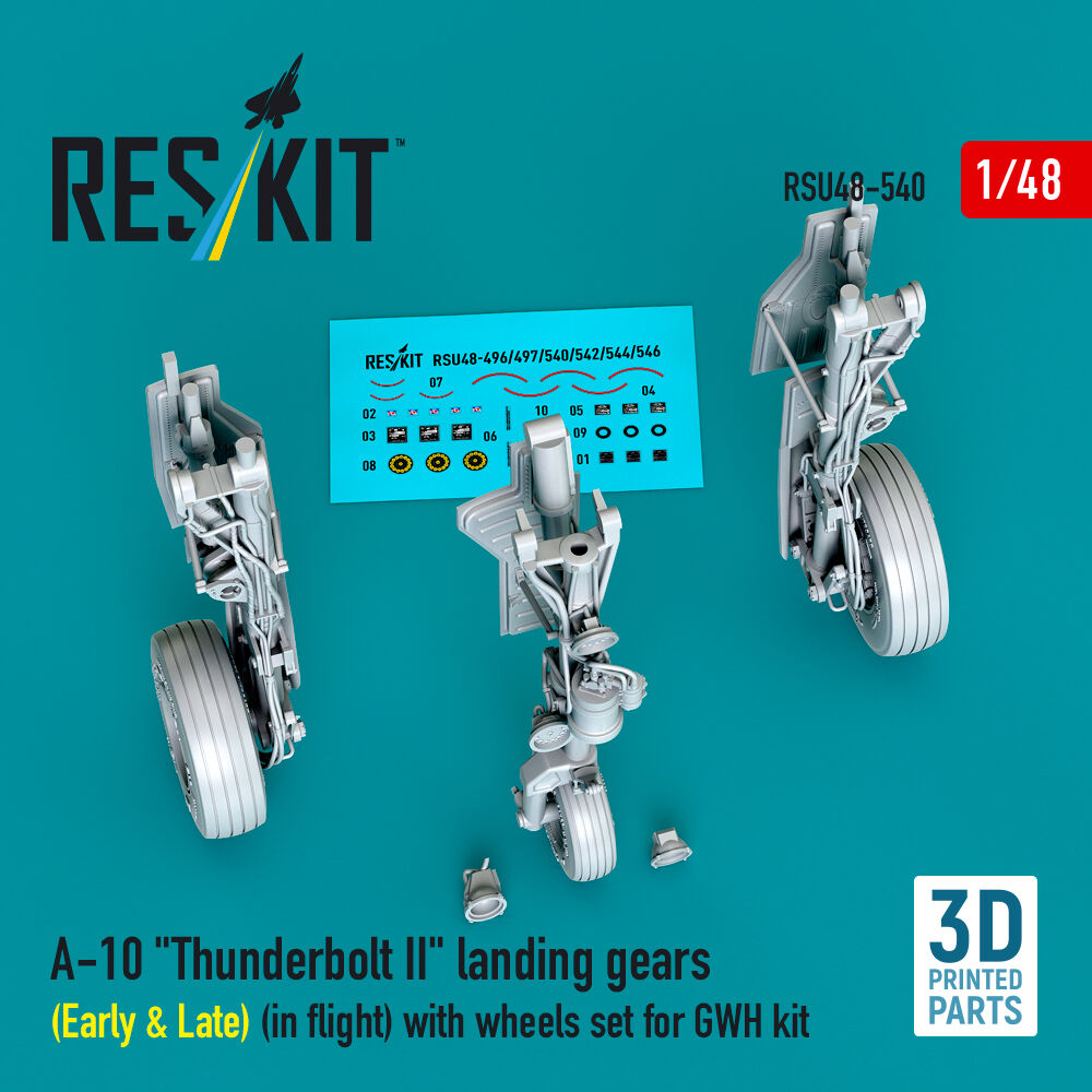 A-10 Thunderbolt II landing gears (Early & Late) (in flight) with wheels set for GWH kit (3D Printed)