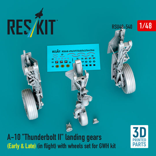A-10 Thunderbolt II landing gears (Early & Late) (in flight) with wheels set for GWH kit (3D Printed)