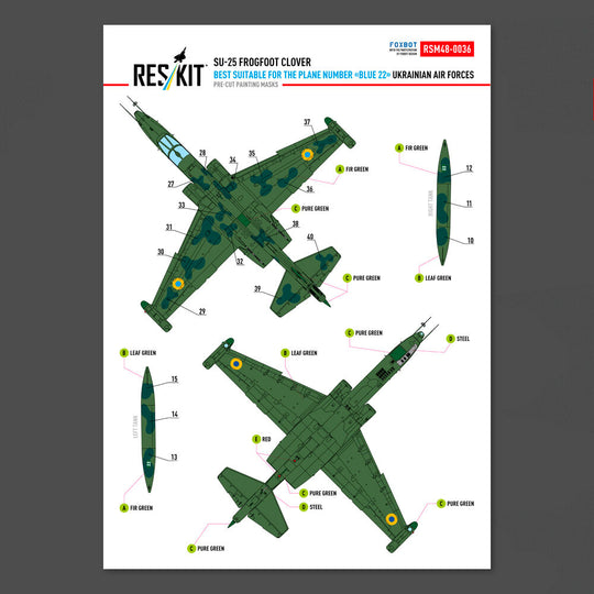 Su-25 Frogfoot Clover (best suitable for the plane number “blue 22”) Ukrainian Air Forces (Pre-cut painting masks )