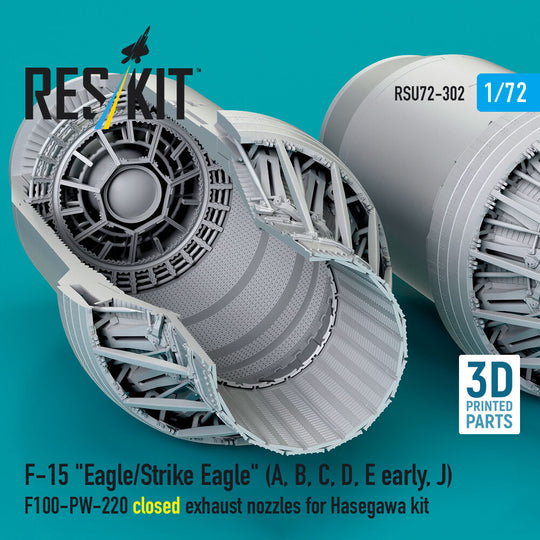 F?15 Eagle/Strike Eagle (A, B, C, D, E early, J) F100-PW-220 closed exhaust nozzles for Hasegawa kit (3D Printed)