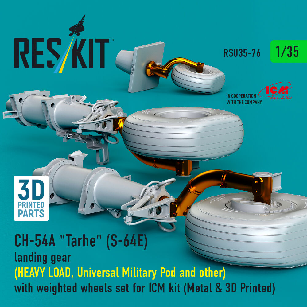 CH-54A Tarhe(S-64E) landing gear (HEAVY LOAD, Universal Military Pod and other) with weighted wheels set for ICM kit (Metal & 3D Printed)