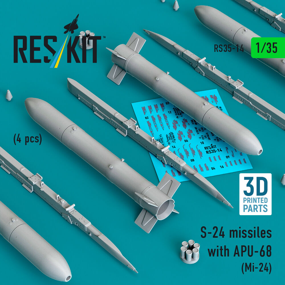 S-24 missiles with APU-68 (4 pcs) (Mi-24) (3D Printed)