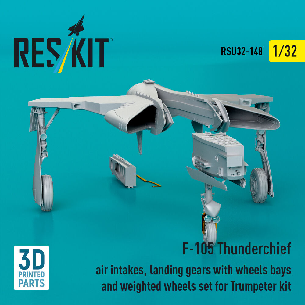 F-105 Thunderchief air intakes, landing gears with wheels bays and weighted wheels set for Trumpeter kit (3D Printed)