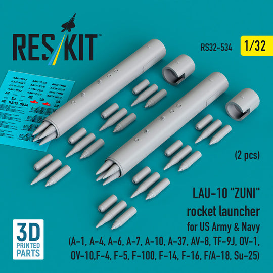 LAU-10 ZUNI rocket launcher for US Army & Navy (2 pcs) (A-1, A-4, A-6, A-7, A-10, A-37, AV-8, TF-9J, OV-1, OV-10, F-4, F-5, F-100, F-14, F-16, F/A-18, Su-25) (3D Printed)