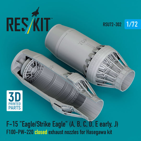 F?15 Eagle/Strike Eagle (A, B, C, D, E early, J) F100-PW-220 closed exhaust nozzles for Hasegawa kit (3D Printed)